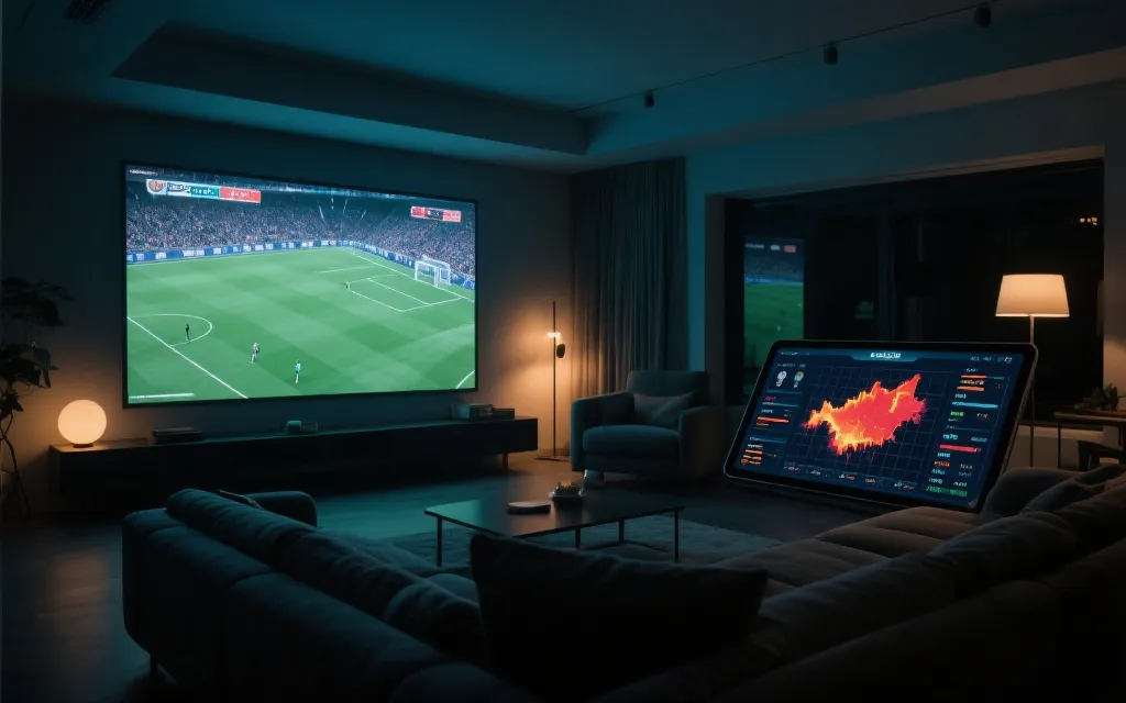 沉浸式观赛场景：客厅多屏看球，叠加数据可视化与互动