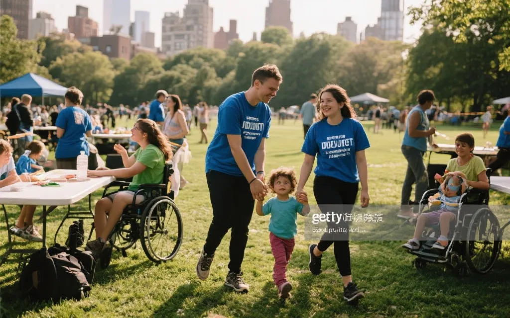 志愿者在社区体育活动中引导人群与提供信息,温暖纪实、城市公共空间氛围